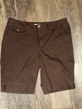 St. John's Bay Brown Bermuda Shorts Belt Loops Double-Button Waist Flap Pockets